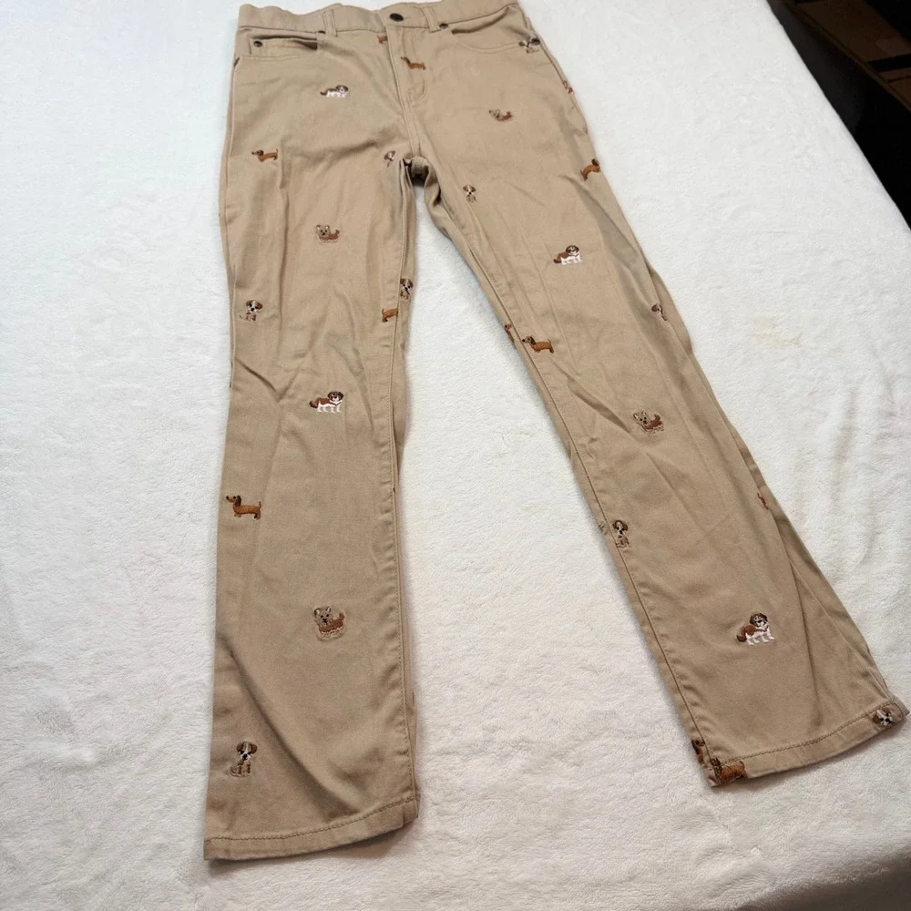 Gymboree Chino‎ Pants Girls Size 10 Tan Good Embroidered Dog Puppy Khaki Chinos